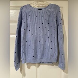 Talbots Sweater Women's Size XS Blue Polka Dot Pullover Ribbed Knit Cotton